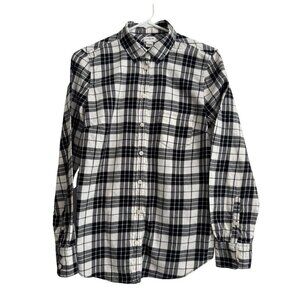 J.Crew Women’s Flannel Shirt Size Small Black White Plaid Long Sleeve Cotton